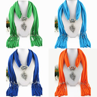 Polyester Long Pendant Scarf, with Crystal & Zinc Alloy, Leaf, plated, for woman & faceted & with rhinestone 