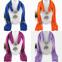 Polyester Long Pendant Scarf, with Zinc Alloy, Tree, plated, for woman 