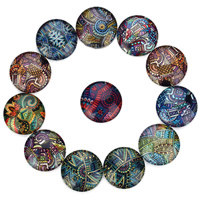 Time Gem Cabochon, Glass, Flat Round, time gem jewelry & mixed pattern & with flower pattern & flat back & decal 