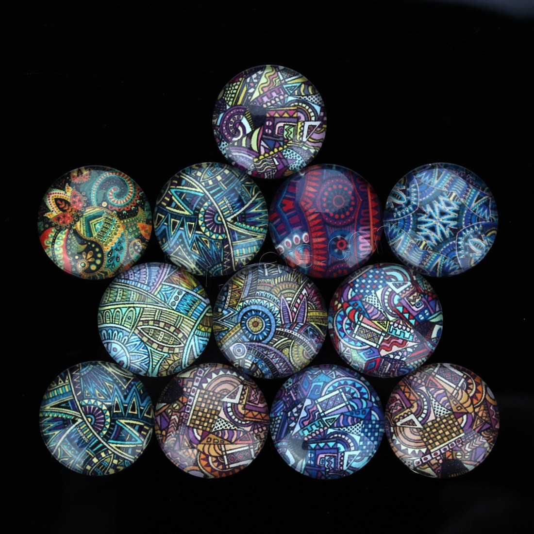 Time Gem Cabochon, Glass, Flat Round, time gem jewelry & mixed pattern & different size for choice & with flower pattern & flat back & decal, 20PCs/Bag, Sold By Bag