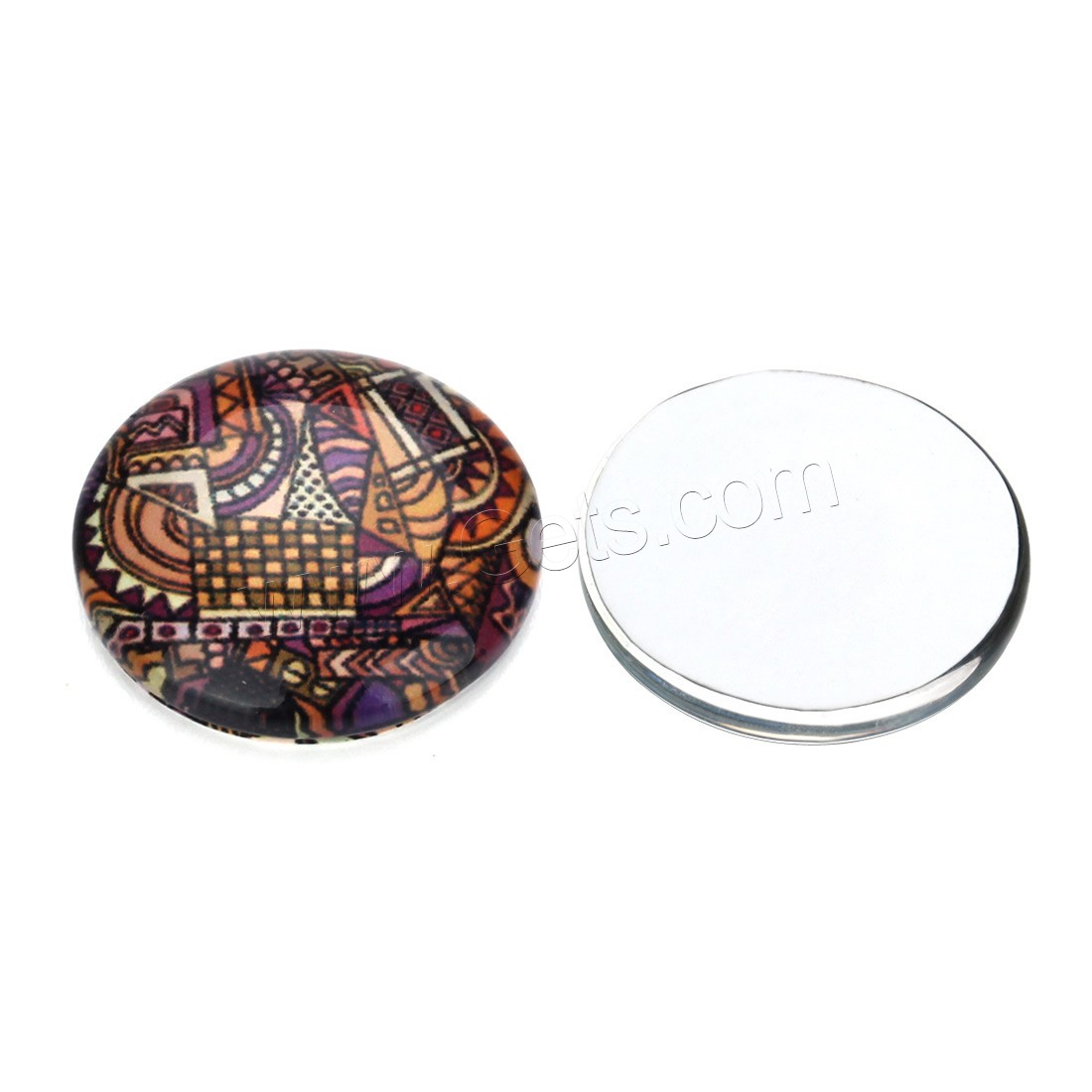 Time Gem Cabochon, Glass, Flat Round, time gem jewelry & mixed pattern & different size for choice & with flower pattern & flat back & decal, 20PCs/Bag, Sold By Bag