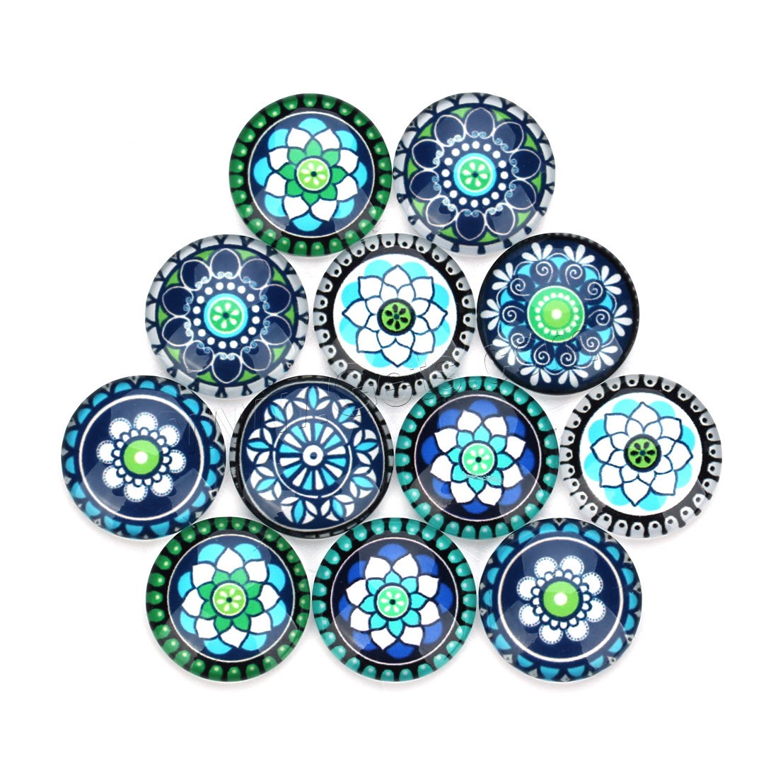 Time Gem Cabochon, Glass, Flat Round, blue and white porcelain & time gem jewelry & mixed pattern & different size for choice & flat back & decal, 20PCs/Bag, Sold By Bag