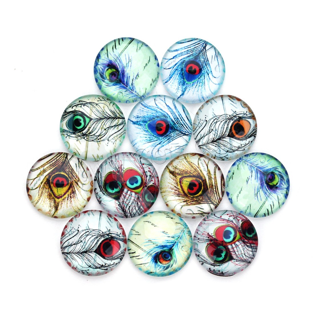 Time Gem Cabochon, Glass, Feather, time gem jewelry & mixed pattern & different size for choice & flat back & decal, 20PCs/Bag, Sold By Bag