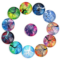 Time Gem Cabochon, Glass, Flat Round, tree of life design & time gem jewelry & mixed pattern & flat back & decal 