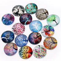 Time Gem Cabochon, Glass, Flat Round, tree of life design & time gem jewelry & mixed pattern & flat back & decal, 18mm 