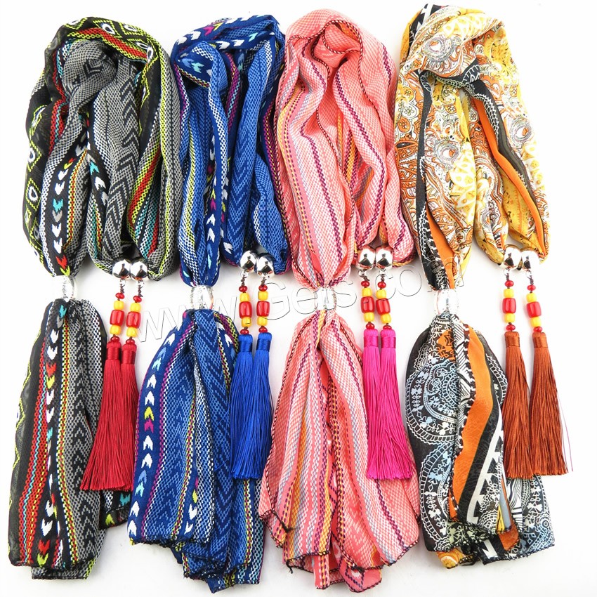 Polyester Long Pendant Scarf, with Nylon Cord & Resin & Zinc Alloy, plated, for woman 
