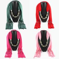 Polyester Long Pendant Scarf, with Zinc Alloy & Acrylic, platinum color plated, for woman 
