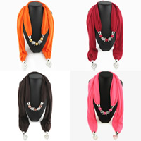 Polyester Long Pendant Scarf, with Crystal & Glass Pearl & Zinc Alloy, platinum color plated, for woman & faceted 