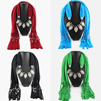 Polyester Long Pendant Scarf, with Crystal & Resin & Zinc Alloy, platinum color plated, for woman & faceted & with rhinestone 