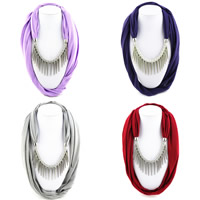 Polyester Long Pendant Scarf, with Zinc Alloy, platinum color plated, for woman 