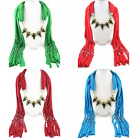 Polyester Long Pendant Scarf, with Crystal & Zinc Alloy, plated, for woman & faceted 