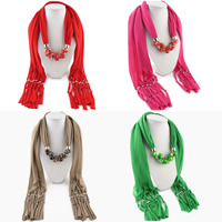 Polyester Long Pendant Scarf, with Resin & Zinc Alloy, platinum color plated, for woman 