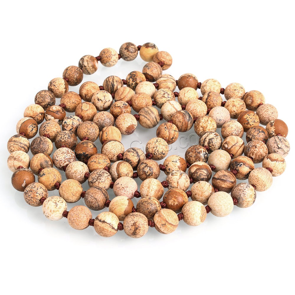 Picture Jasper Beads, Round, natural, different length for choice & frosted, 8mm, Hole:Approx 1mm, Sold By Strand
