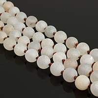Natürliche Weiße Achat Perlen, Weißer Achat, rund, unterschiedliche Länge der Wahl & satiniert, 8mm, Bohrung:ca. 1mm, verkauft von Strang