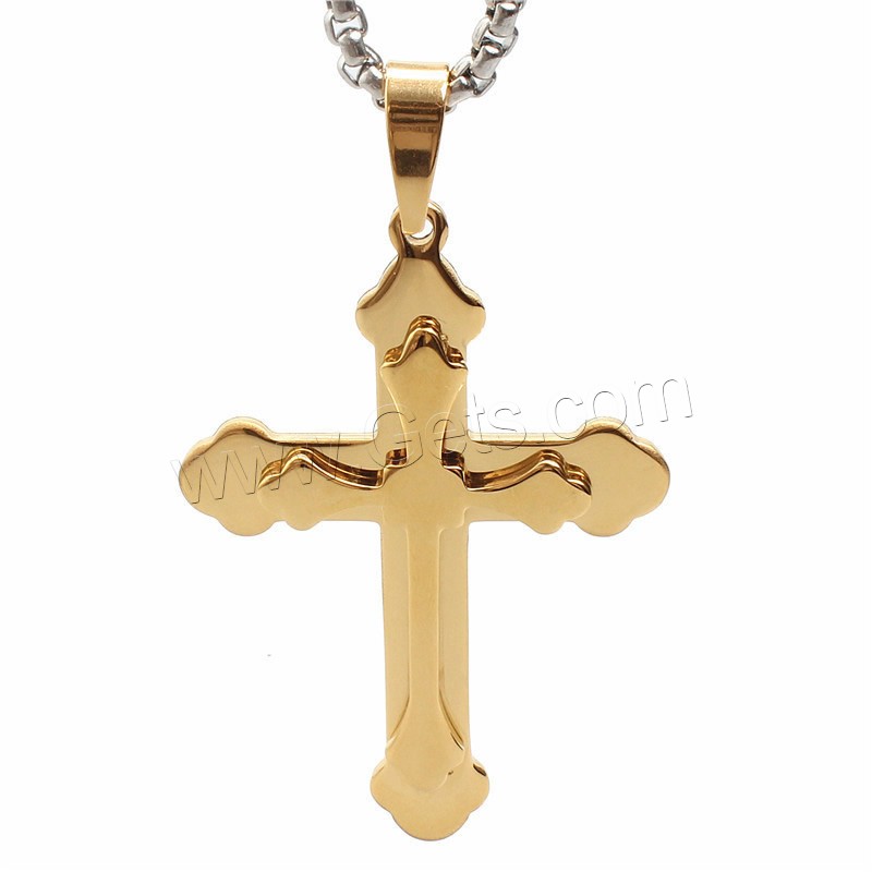 Titanium Steel Pendants, Cross, gold color plated, different size for choice, Hole:Approx 3-5mm, Sold By PC