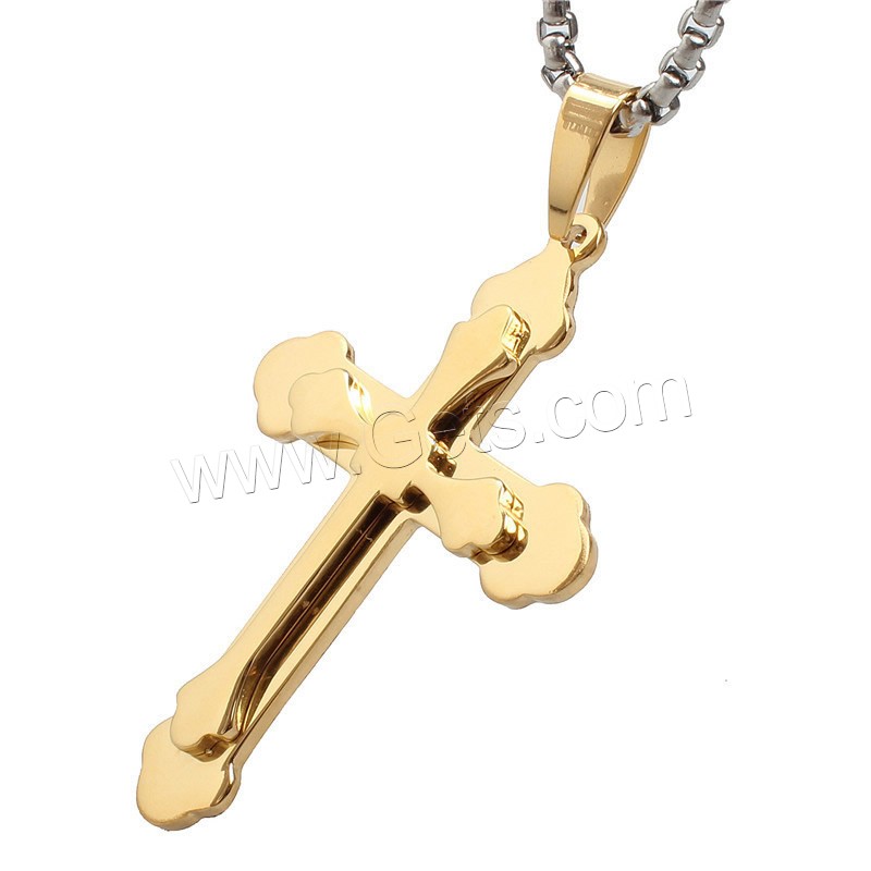 Titanium Steel Pendants, Cross, gold color plated, different size for choice, Hole:Approx 3-5mm, Sold By PC