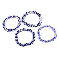 Evil Eye Lampwork Bracelets, with iron rhinestone spacer, platinum color plated, handmade & for woman Approx 7 Inch 