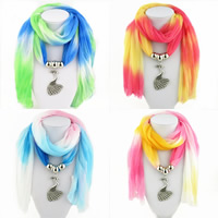 Polyester Long Pendant Scarf, with Zinc Alloy, Peacock, plated, gradient color & for woman & with rhinestone 