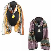 Polyester Long Pendant Scarf, with Resin & Zinc Alloy, plated & for woman & with rhinestone 