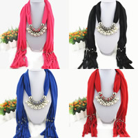 Cotton Long Pendant Scarf, with Glass Pearl & Zinc Alloy, platinum color plated, for woman 