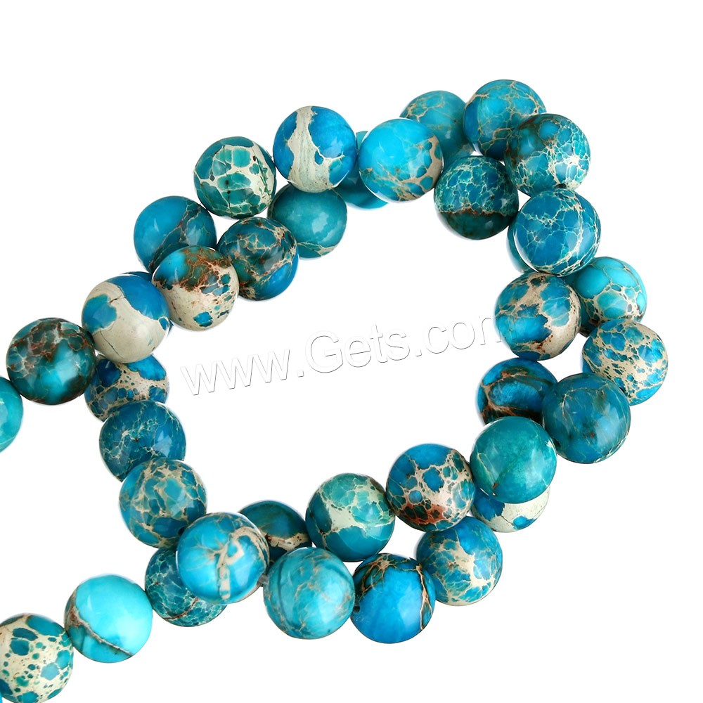 Eindruck Jaspis Perlen, Impression Jaspis, rund, natürlich, verschiedene Größen vorhanden, blau, Bohrung:ca. 0.5-1mm, Länge:ca. 16 ZollInch, verkauft von Strang