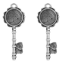 Zinc Alloy Pendant Cabochon Setting, Key, antique silver color plated, lead & cadmium free Approx 2mm, Inner Approx 20mm 