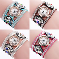 Fashion Watch Bracelet, Velveteen, with Glass & Zinc Alloy, Chinese movement, rose gold color plated, adjustable & for woman & with rhinestone 25mm, 20mm Approx 15.7 Inch 