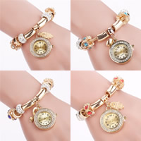 Fashion Watch Bracelet, Zinc Alloy, with Clay Pave & Glass, Chinese movement, gold color plated, snake chain & for woman & with rhinestone, 13mm, 10mm Approx 9.5 Inch 