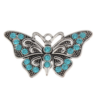 Zinc Alloy Animal Pendants, Butterfly, antique silver color plated, with rhinestone, lead & nickel free Approx 4mm 