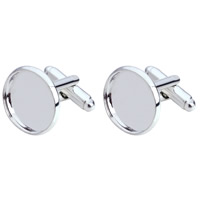 Cufflink Findings, Brass, Flat Round, silver color plated nickel, lead & cadmium free, 14-30mm 