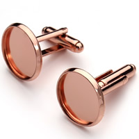Cufflink Findings, Brass, Flat Round, rose gold color plated nickel, lead & cadmium free, 14-30mm 