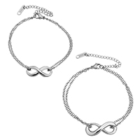 Bracelets en acier inoxydable, avec 2.5lnch chaînes de rallonge, Infini, normes différentes pour le choix & chaîne ovale & pour femme & 2 fils, couleur originale, Vendu par brin