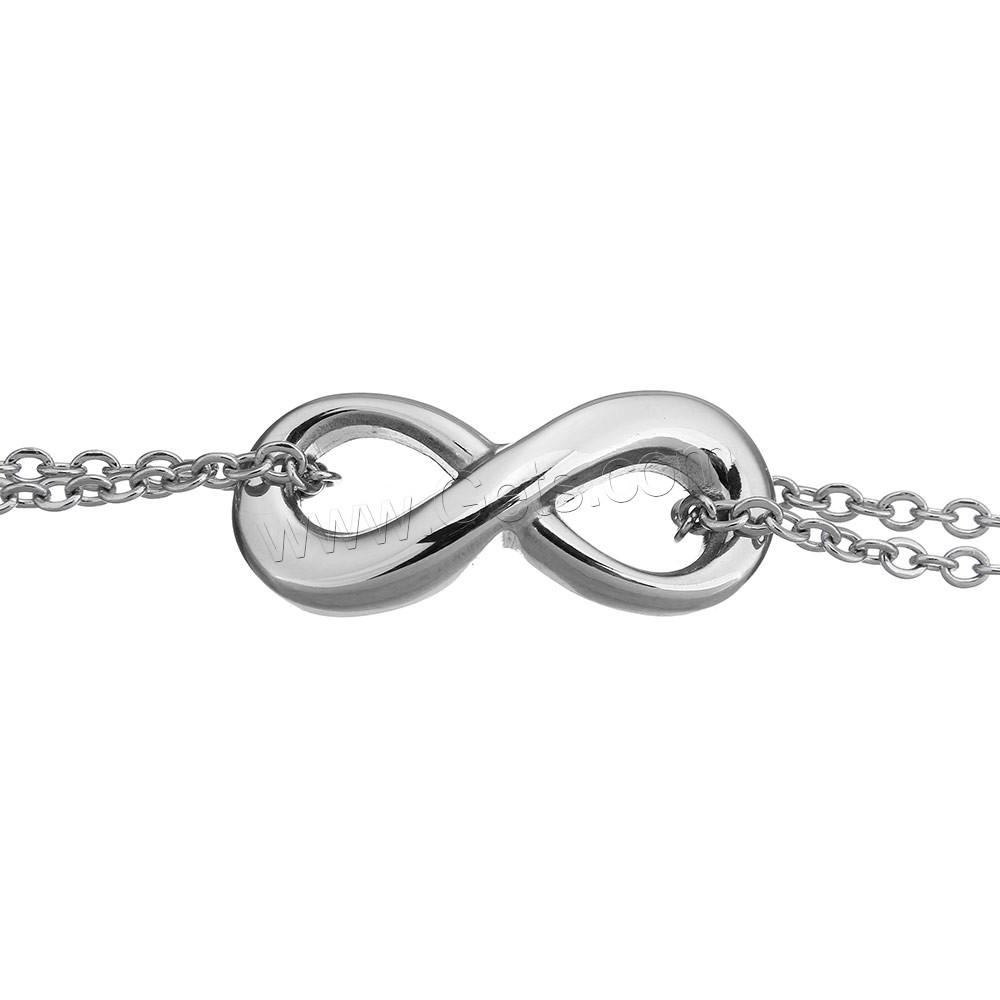 Stainless Steel Chain Bracelets, with 2.5lnch extender chain, Infinity, different size for choice & oval chain & for woman & 2-strand, original color, Sold By Strand