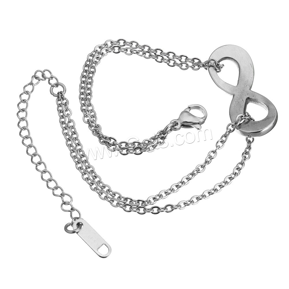 Stainless Steel Chain Bracelets, with 2.5lnch extender chain, Infinity, different size for choice & oval chain & for woman & 2-strand, original color, Sold By Strand