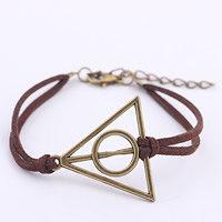 Fashion Zinc Alloy Bracelets, with Velveteen Cord, with 5cm extender chain, Harry Potter Deathly Hallows Symbol, antique bronze color plated, for woman & , lead & cadmium free, 180mm Approx 7 Inch 