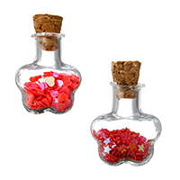 Glass Bottle Pendant, with wood stopper & Plastic Sequin red 