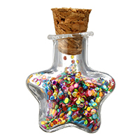 Glass Bottle Pendant, with wood stopper & Resin, Star, multi-colored 