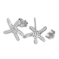 Cubic Zirconia Micro Pave Sterling Silver Earring, 925 Sterling Silver, Starfish, micro pave cubic zirconia 