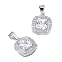 Cubic Zirconia Micro Pave Sterling Silver Pendant, 925 Sterling Silver, Square, micro pave cubic zirconia & faceted Approx 