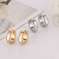 Stainless Steel Huggie Hoop Earring, with White Shell, plated 