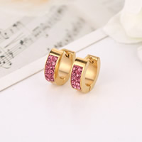 Stainless Steel Huggie Hoop Earring, with Rhinestone Clay Pave, gold color plated 
