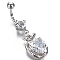 Stainless Steel Belly Ring, Apple, with rhinestone, original color 