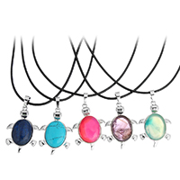 Gemstone Necklaces, with PU Leather & Brass, with 2lnch extender chain, Turtle, platinum color plated, natural & for woman, nickel, lead & cadmium free 1.5mm Approx 17.5 Inch 
