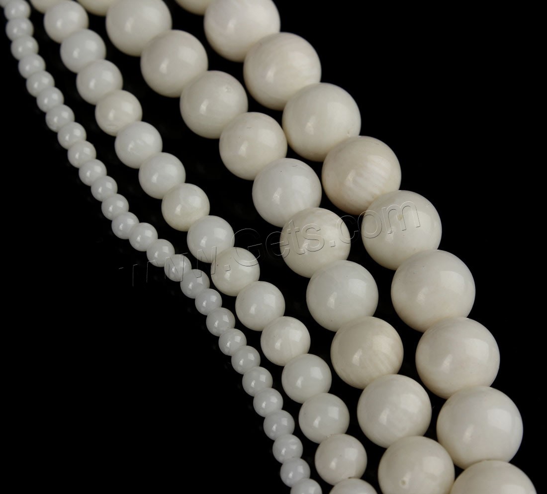 Perles en corail naturel, Rond, normes différentes pour le choix, blanc, Trou:Environ 1mm, Longueur:Environ 15.5 pouce, Vendu par brin