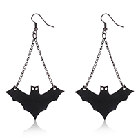 Zinc Alloy Drop Earring, with PU Leather, 316L stainless steel earring hook, Bat, plumbum black color plated 