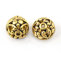Hollow Brass Beads, Round, antique gold color plated, lead & cadmium free, 10mm Approx 1-1.5mm 