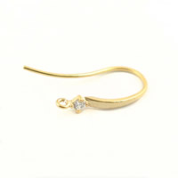 Латунный крючок для сережки, Латунь, плакирован золотом, со стразами, не содержит свинец и кадмий отверстие:Приблизительно 1-1.5mm, продается PC