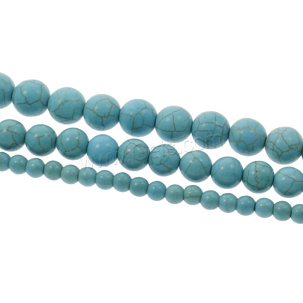 Synthetische Türkis Perlen, rund, verschiedene Größen vorhanden, blau, Bohrung:ca. 1mm, Länge:ca. 15.5 ZollInch, verkauft von Strang