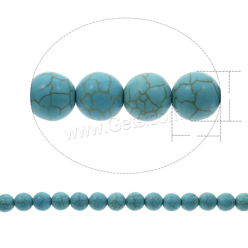 Synthetische Türkis Perlen, rund, verschiedene Größen vorhanden, blau, Bohrung:ca. 1mm, Länge:ca. 15.5 ZollInch, verkauft von Strang