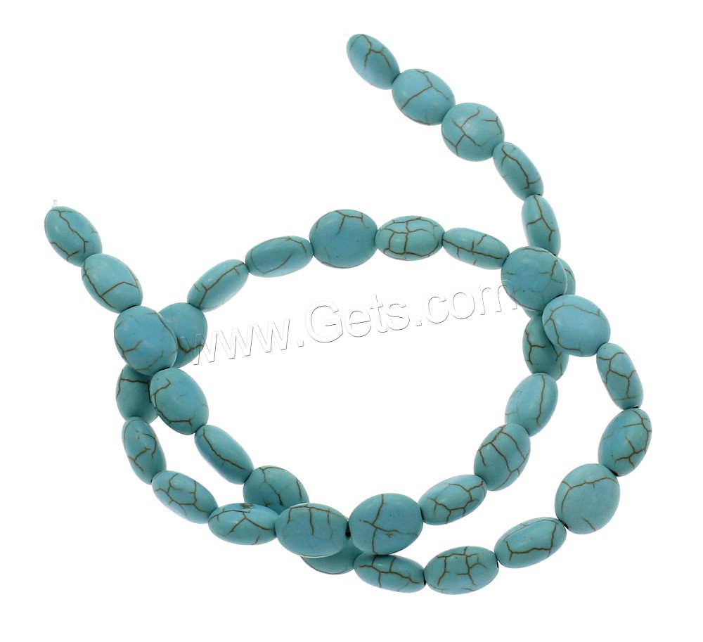 Synthetische Türkis Perlen, flachoval, verschiedene Größen vorhanden, blau, Bohrung:ca. 1mm, Länge:ca. 15.5 ZollInch, verkauft von Strang